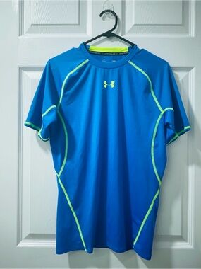 Under Armour Bright Blue Performance Tee with Neon Yellow-Green Accents